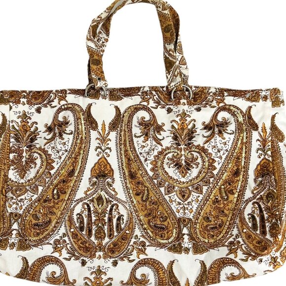 Murval Paisley Canvas Tote Bag Fall Colors Brown Orange White 12" x 20" - Picture 3 of 8